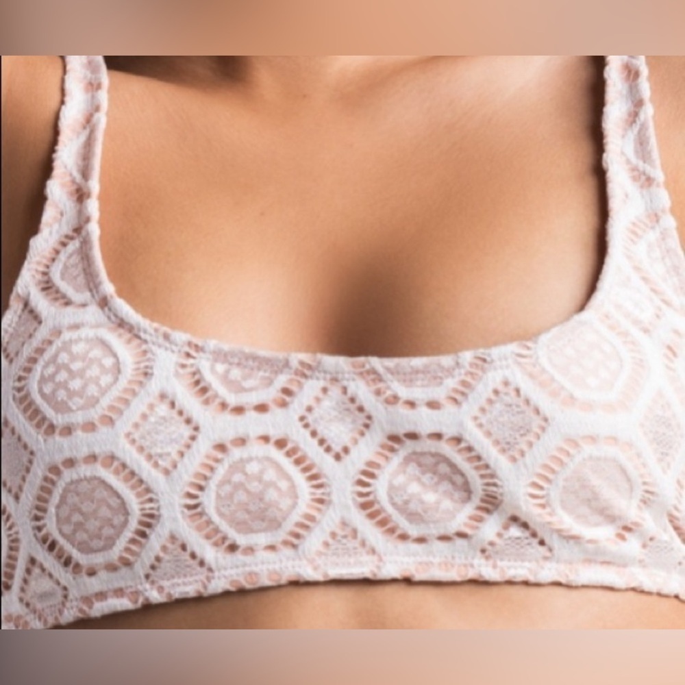 RIS-K SWIMWEAR Nude & White Lace Bikini Top size Medium Bralette - Picture 4 of 5